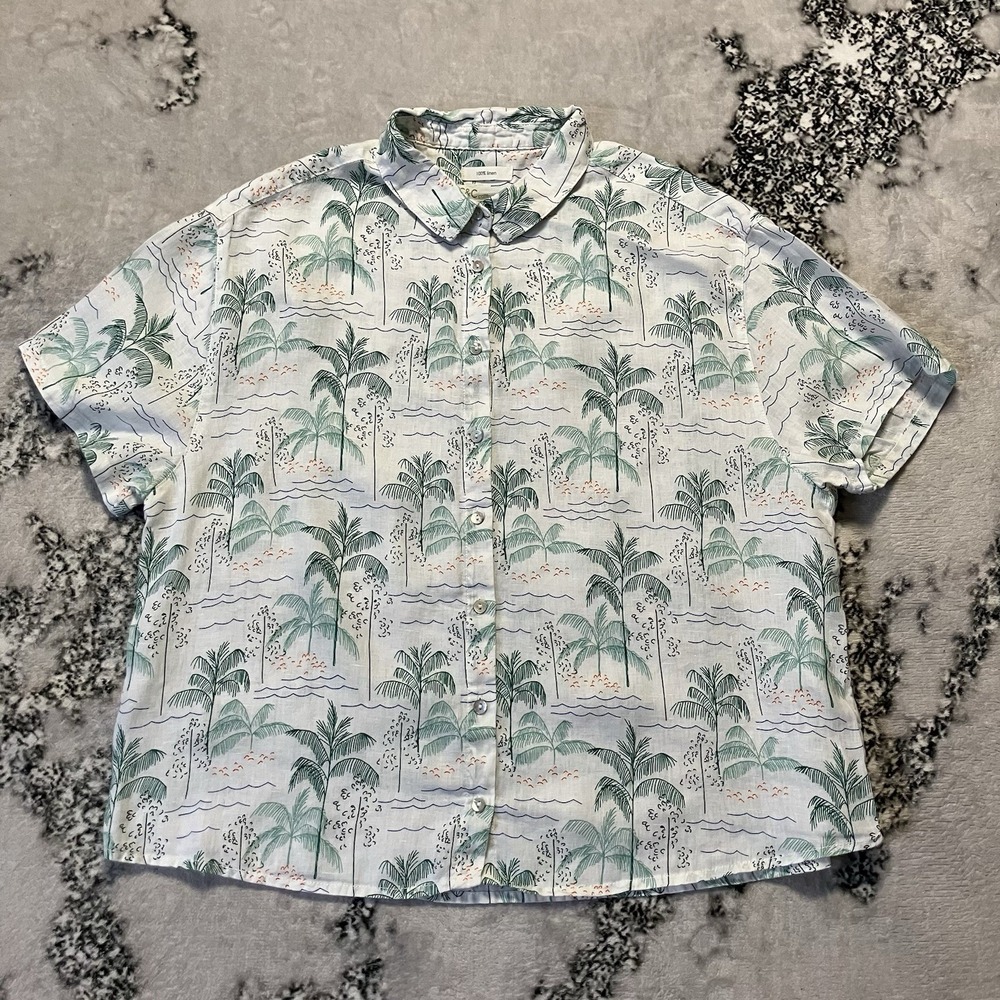 C&C California Linen Shirt Womens Size L Palm Tree Tropical Button Front Top